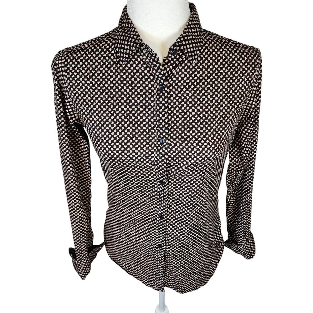 Uniqlo Orla Kiely Black Pink Floral Cotton Button Up Collared Shirt Size Small - Picture 4 of 14
